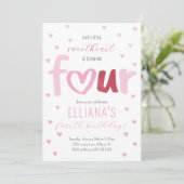 Little Sweetheart Roze Rode Harten 4e Verjaardag Kaart (Staand voorkant)