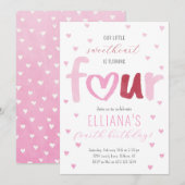 Little Sweetheart Roze Rode Harten 4e Verjaardag Kaart (Voorkant / Achterkant)