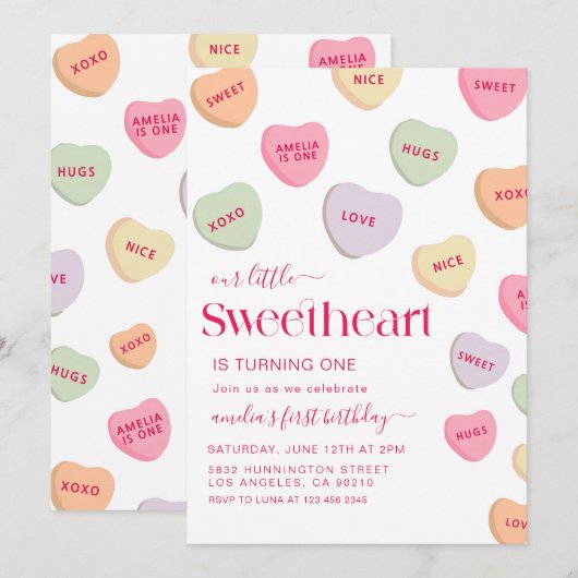 Little Sweetheart snoepjes Valentijnsdag verjaarda Kaart (Voorkant / Achterkant)