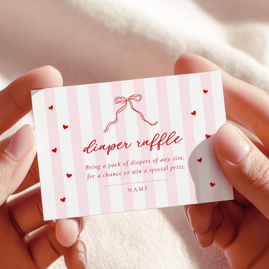 Little Sweetheart Stripes & Bow Diaper Raffle Card Informatiekaartje