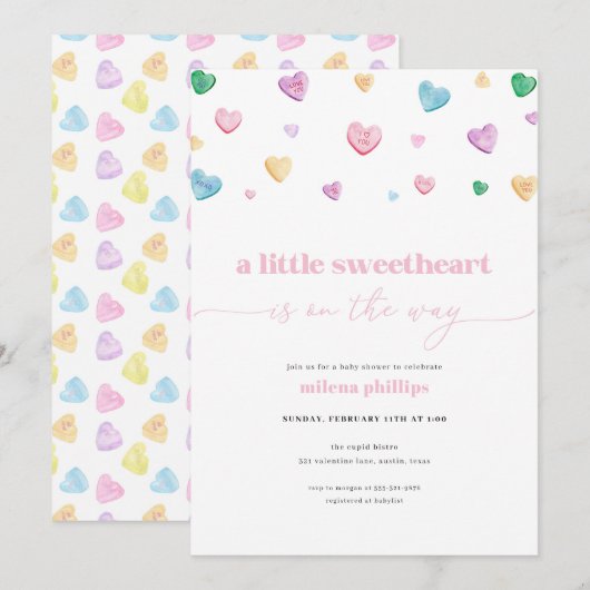 Little Sweetheart Valentijn Baby shower Invitation Kaart (Voorkant / Achterkant)