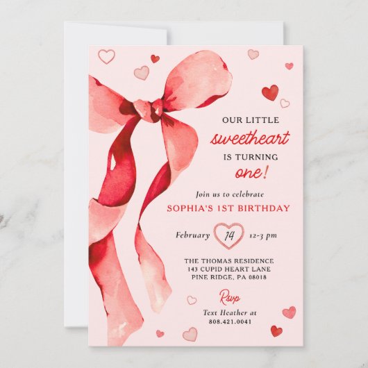 Little Sweetheart Valentijn Bow Verjaardag Kaart (Voorkant)