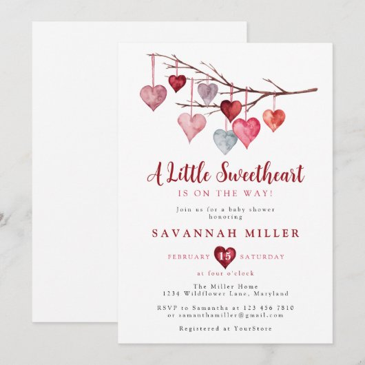 Little Sweetheart Valentijn Hearts Baby shower Kaart (Voorkant / Achterkant)