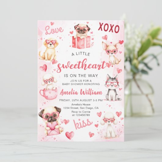 Little Sweetheart Valentijn Puppy Baby shower Kaart (Staand voorkant)