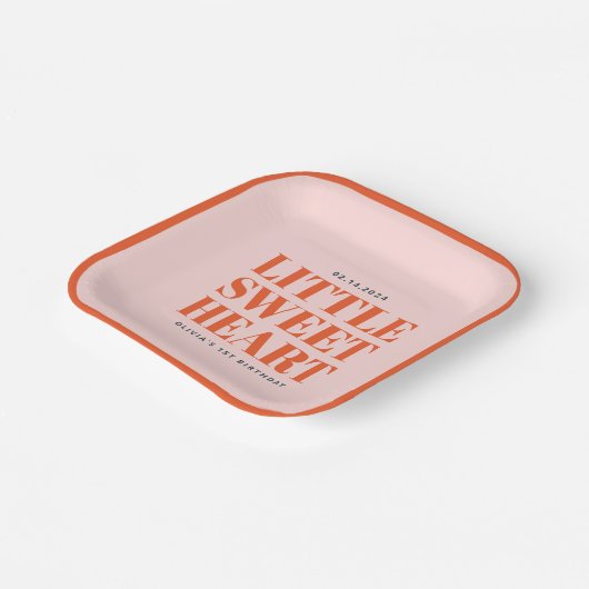 Little Sweetheart Valentijns 1e Verjaardag Papieren Bordje (Gebogen)