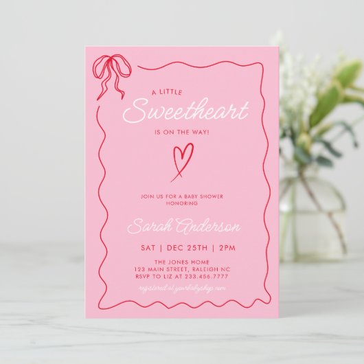 Little Sweetheart Valentijnse Baby shower Roze Roo Kaart (Staand voorkant)