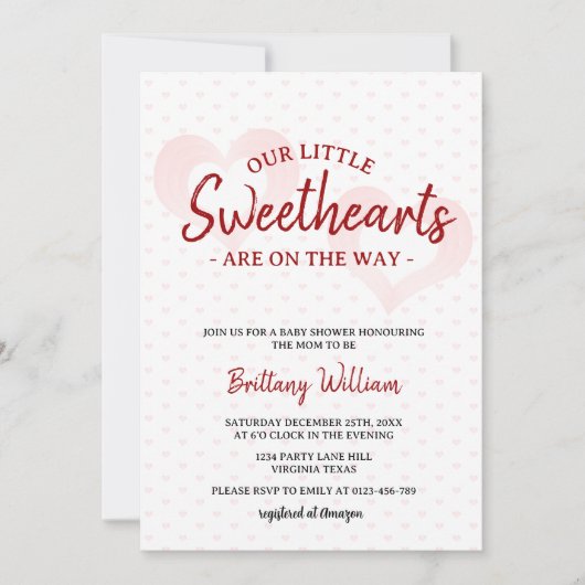 Little Sweetheart Valentijnse Tweeling Baby shower Kaart (Voorkant)
