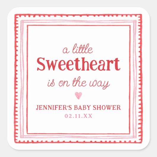 Little Sweetheart Valentijns's Shower Vierkante Sticker (Voorkant)