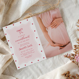 Little Sweetheart Valentine Bow Baby Shower Photo Kaart