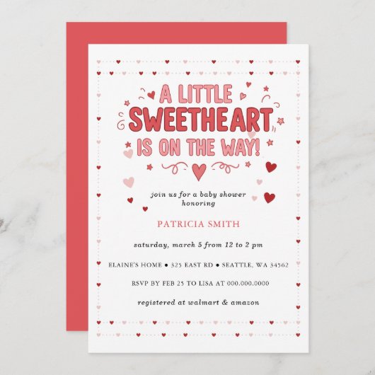 Little Sweetheart Valentines Baby Shower Kaart (Voorkant / Achterkant)