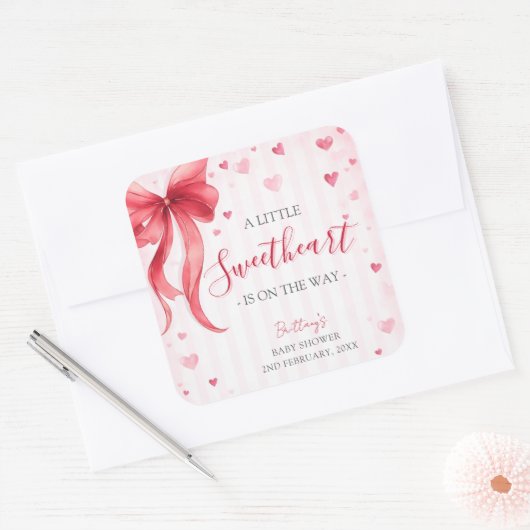 Little Sweetheart Valentines Baby Shower  Vierkante Sticker (Envelop)