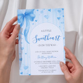 Little Sweetheart Valentines Blue Bow Baby Shower  Kaart