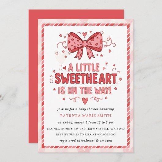 Little Sweetheart Valentines Bow Baby Shower Kaart (Voorkant / Achterkant)
