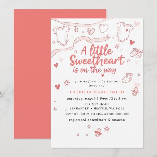 Little Sweetheart Valentines Bow Baby Shower Kaart (Voorkant / Achterkant)
