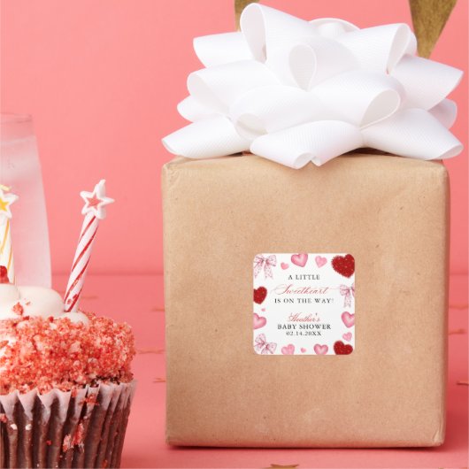 Little Sweetheart Valentines Day Baby Shower Vierkante Sticker (Feest)