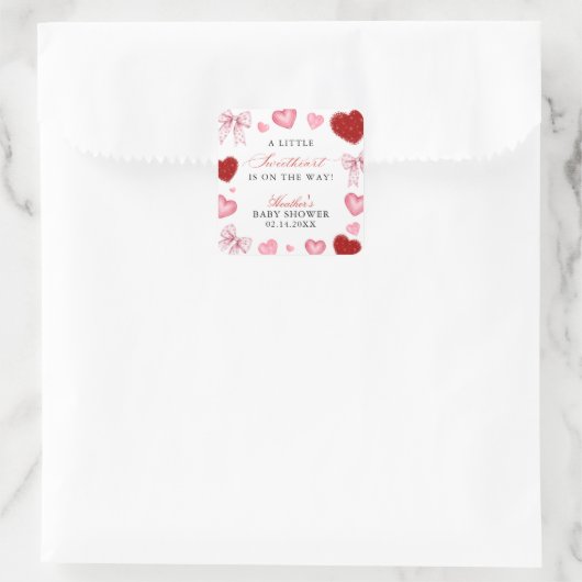 Little Sweetheart Valentines Day Baby Shower Vierkante Sticker (Tas)