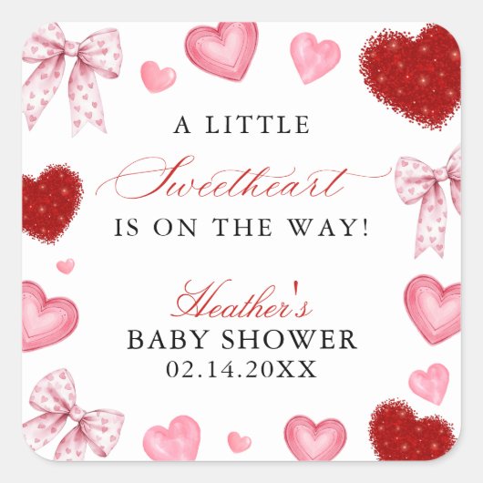 Little Sweetheart Valentines Day Baby Shower Vierkante Sticker (Voorkant)