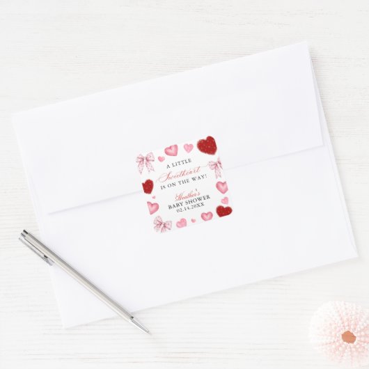 Little Sweetheart Valentines Day Baby Shower Vierkante Sticker (Envelop)