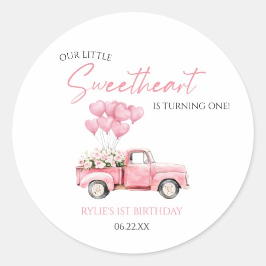 Little Sweetheart Valentine's Day Birthday Party Ronde Sticker (Voorkant)