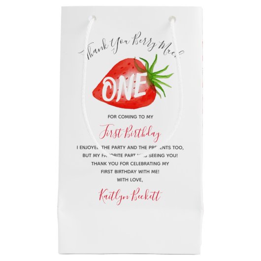 Little Sweetie Aardbei 1e Verjaardag Dank u Klein Cadeauzakje (Voorkant)