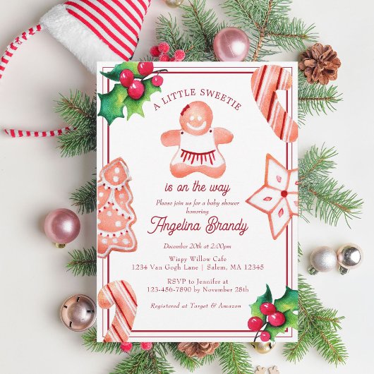 Little Sweetie Christmas Gingerbread Baby shower Kaart