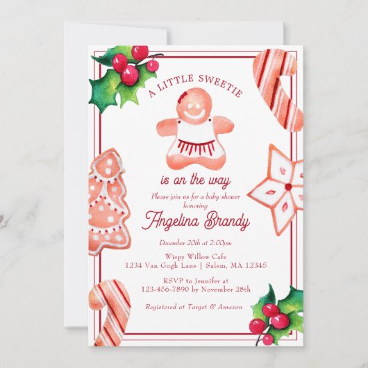 Little Sweetie Christmas Gingerbread Baby shower Kaart (Voorkant)