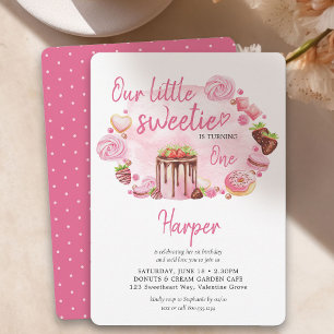 Little Sweetie Donuts en Zoete Meisje 1e Verjaarda Kaart