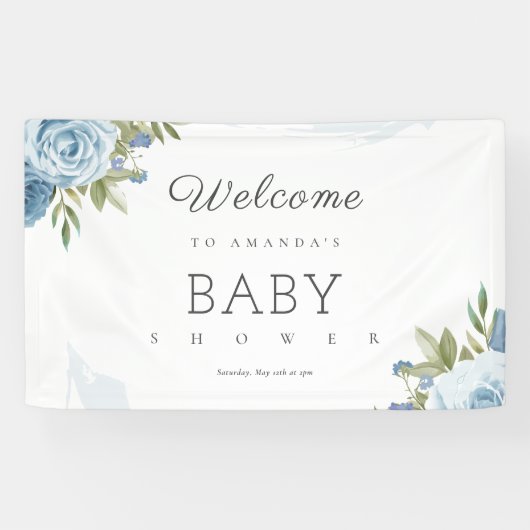 Little Sweetie Elegant Blue Botanical Baby shower Spandoek (Horizontaal)