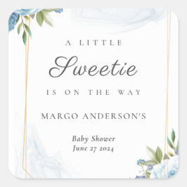 Little Sweetie Elegant Blue Botanical Baby shower Vierkante Sticker