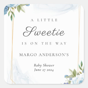 Little Sweetie Elegant Blue Botanical Baby shower Vierkante Sticker