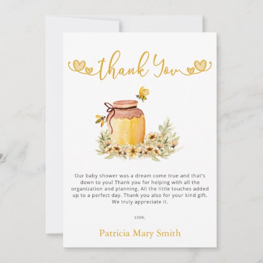 Little Sweetie is op weg naar Honeybee Baby shower Bedankkaart (Voorkant)
