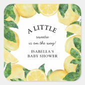 Little Sweetie Lemon Baby shower Vierkante Sticker (Voorkant)