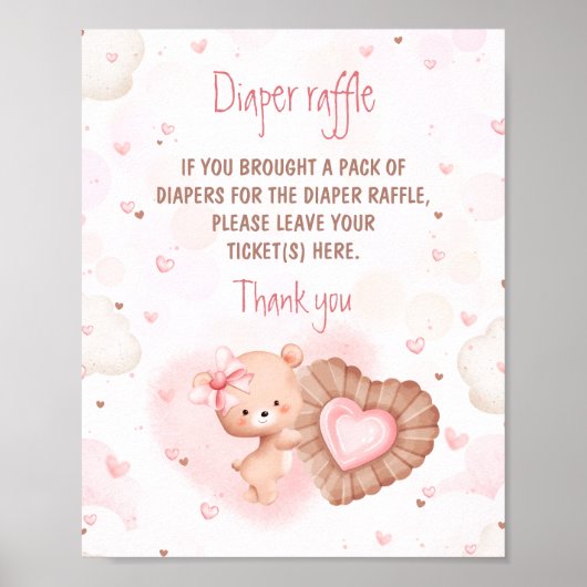 Little Sweetie Pink Baby shower Luier Raffle Sign Poster (Voorkant)
