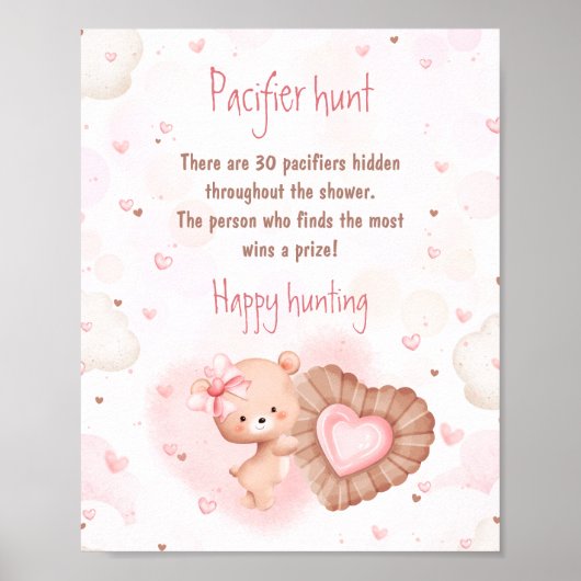 Little Sweetie Pink Baby shower Pacifier Hunt Sign Poster (Voorkant)