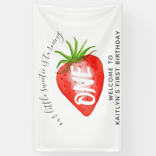 Little Sweetie Strawberry 1e Verjaardag Welkom Spandoek (Verticaal)