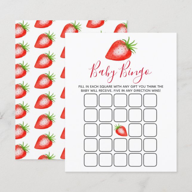 Little Sweetie Strawberry Baby shower Bingo (Voorkant / Achterkant)