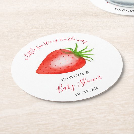 Little Sweetie Strawberry Baby shower Ronde Kartonnen Onderzetter (Gebogen)