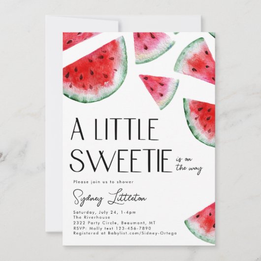 Little Sweetie Watermelon Baby shower Invitation Kaart (Voorkant)