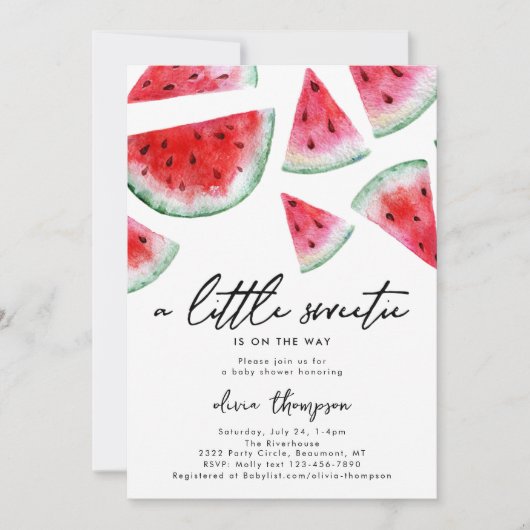 Little Sweetie Watermelon Baby shower Invitation Kaart (Voorkant)