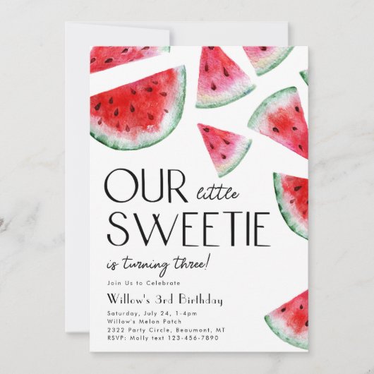 Little Sweetie Watermelon Verjaardag uitnodiging (Voorkant)