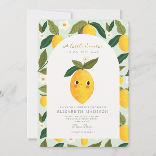 Little Sweetie zit in de weg Lemon Baby shower Kaart (Voorkant)
