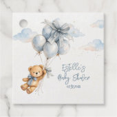 Little Teddy Bear Blue Balloons Clouds Baby Boy Bedankjes Labels (Voorkant)