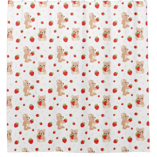 Little teddy bear with strawberry douchegordijn (Voorkant)