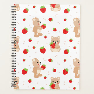 Little teddy bear with strawberry planner