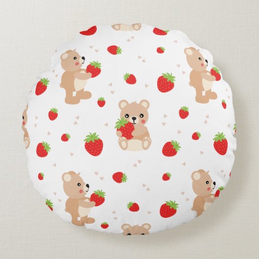 Little teddy bear with strawberry rond kussen (Voorkant)