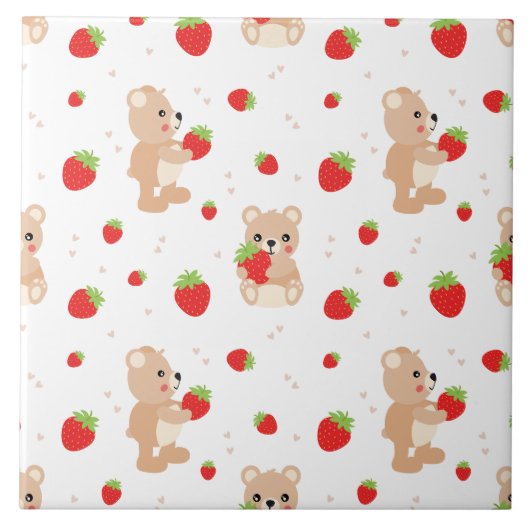 Little teddy bear with strawberry tegeltje (Voorkant)