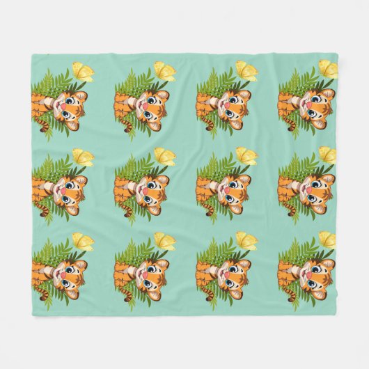 Little Tiger & Butterfly Fleece Blanket (Voorkant (Horizontaal))
