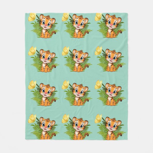 Little Tiger & Butterfly Fleece Blanket Deken (Voorkant)