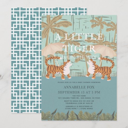 Little Tiger chinoiserie Chic Blue Baby shower Kaart (Voorkant / Achterkant)