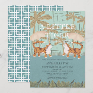 Little Tiger chinoiserie Chic Blue Baby shower Kaart